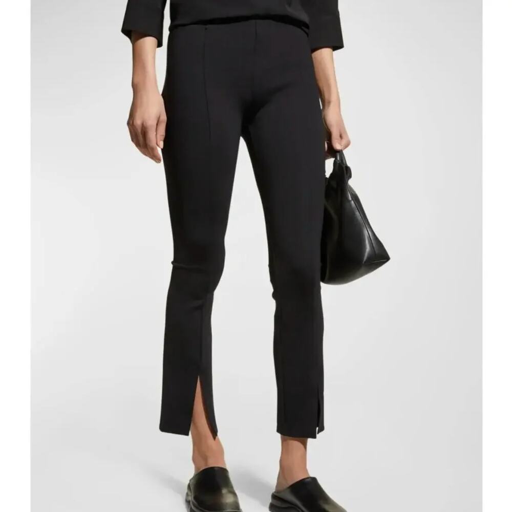 $650 The Row Thilde Slit-Front Skinny Scuba Pants Stretch Slim Leg Black Small S